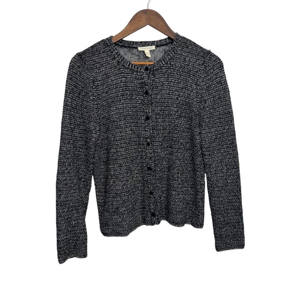 Eileen Fisher Women's Black White Knit‎ Cardigan Linen Cotton Organic XS/TP